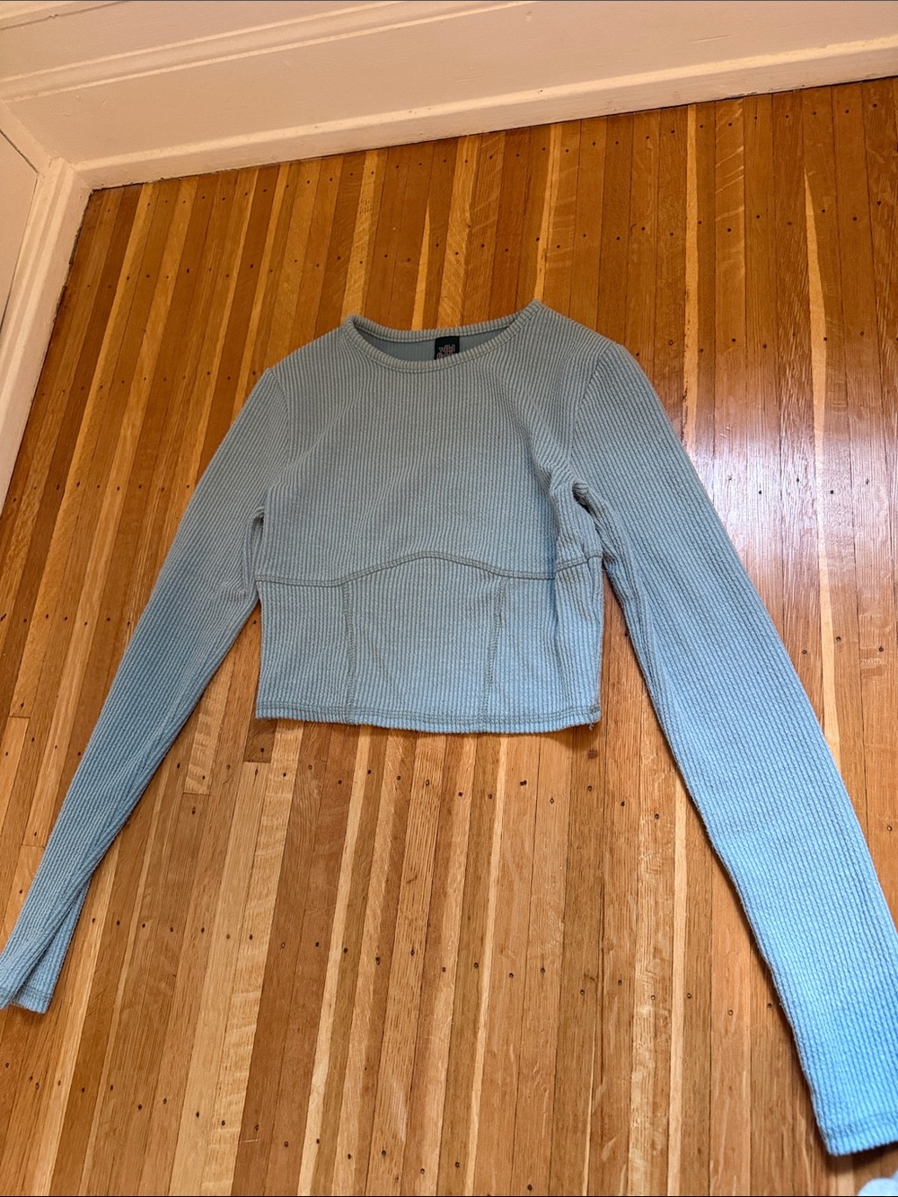 wild fable Light Blue Ribbed Long-Sleeve Cropped Tee